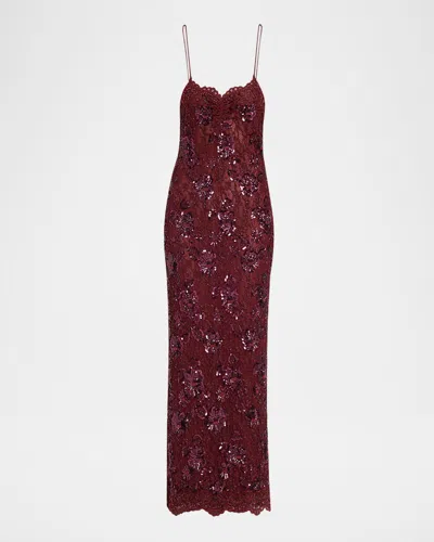 Loveshackfancy Ciona Embellished Floral Lace Maxi Dress In Burgundy