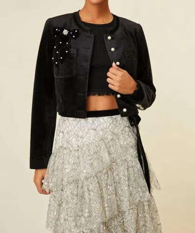 Loveshackfancy Clarkson Crop Jacket In Black