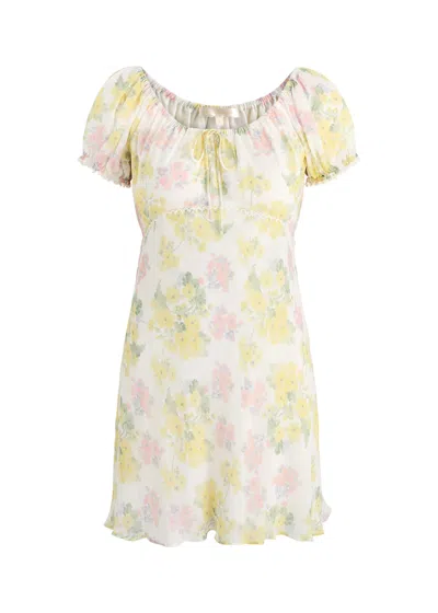Loveshackfancy Clemente Floral-print Chiffon Mini Dress In Cream