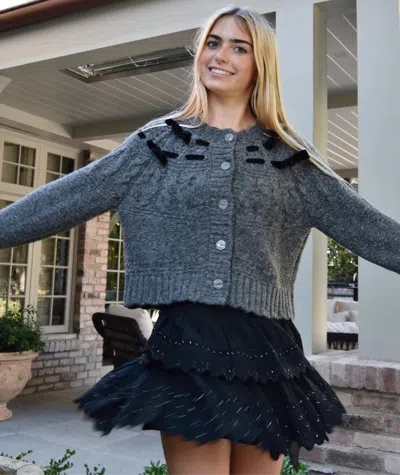 Loveshackfancy Clementian Cardigan In Dark Grey Melange In Multi