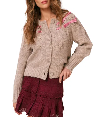 Loveshackfancy Clementian Cardigan In Oatmeal Melange In Gray