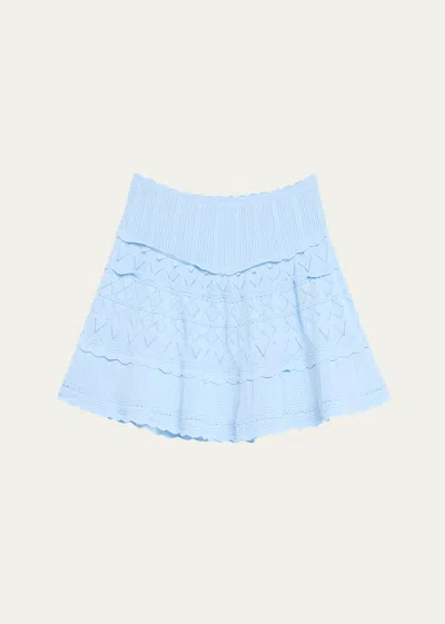 Loveshackfancy Colella Scalloped Pointelle Knit Mini Skirt In Blue