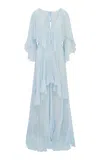 Loveshackfancy Collia V-neck Tiered Silk Chiffon Maxi Dress In Transparent