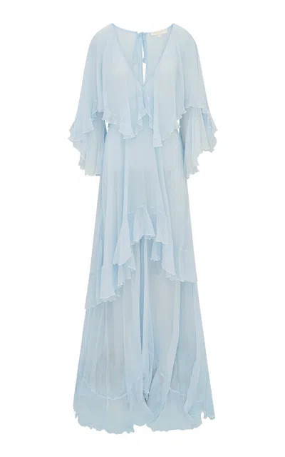 Loveshackfancy Collia Tiered Silk Chiffon Maxi Dress In Blue