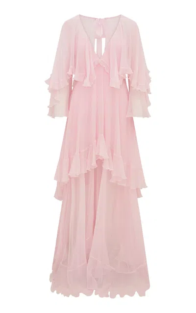 Loveshackfancy Collia Tiered Silk Chiffon Maxi Dress In Light Pink