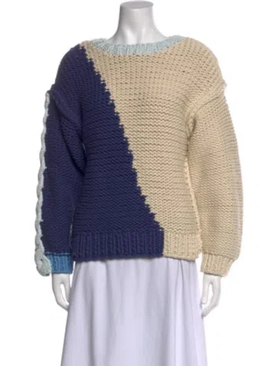 Pre-owned Loveshackfancy Colorblock Pattern Bateau Neckline Sweater