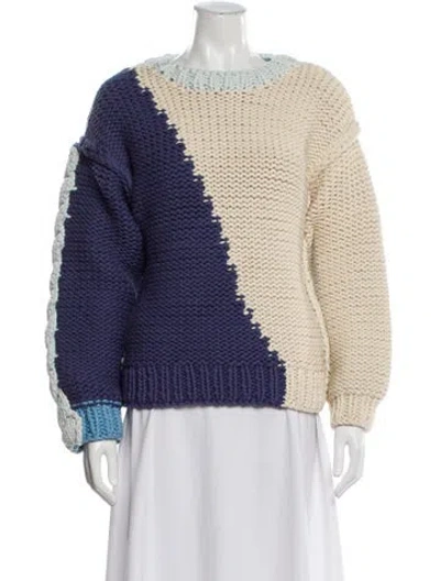 Pre-owned Loveshackfancy Colorblock Pattern Bateau Neckline Sweater In Neutral
