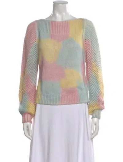 Pre-owned Loveshackfancy Colorblock Pattern Bateau Neckline Sweater In Pink