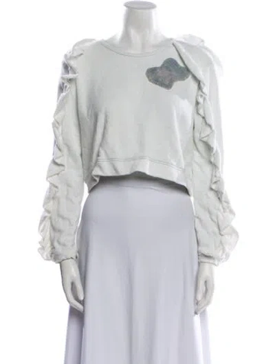 Pre-owned Loveshackfancy Colorblock Pattern Crew Neck Crop Top In White