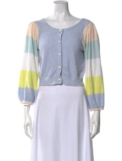 Pre-owned Loveshackfancy Colorblock Pattern Crew Neck Sweater In Blue