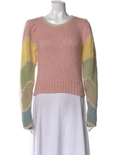 Pre-owned Loveshackfancy Colorblock Pattern Crew Neck Sweater In Pink