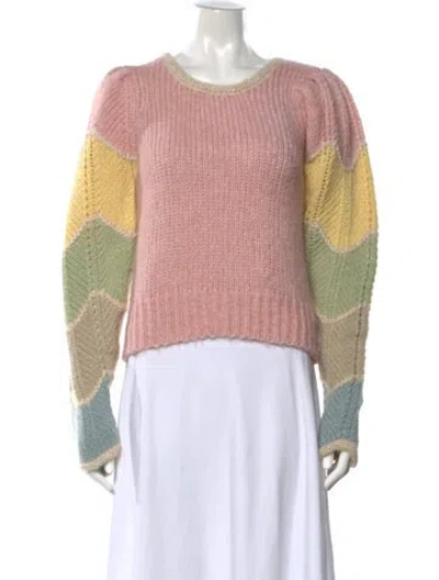 Pre-owned Loveshackfancy Colorblock Pattern Crew Neck Sweater In Pink