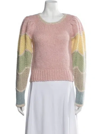 Pre-owned Loveshackfancy Colorblock Pattern Crew Neck Sweater In Pink