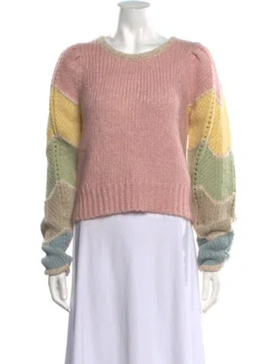 Pre-owned Loveshackfancy Colorblock Pattern Crew Neck Sweater In Pink