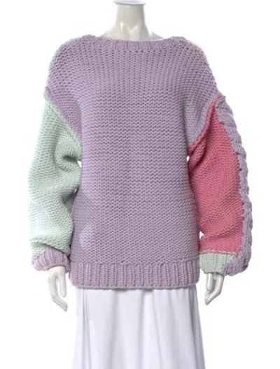 Pre-owned Loveshackfancy Colorblock Pattern Crew Neck Sweater In Purple