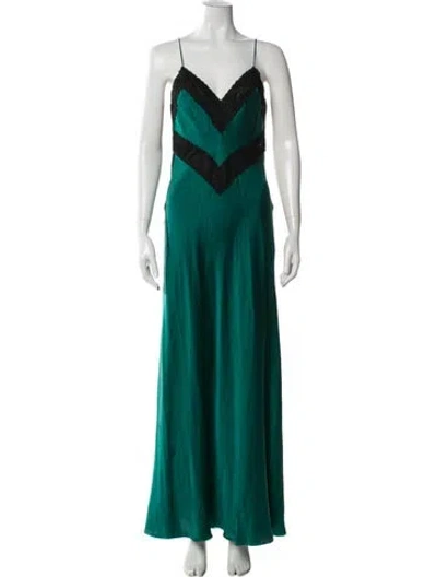Pre-owned Loveshackfancy Colorblock Pattern Long Dress In Green