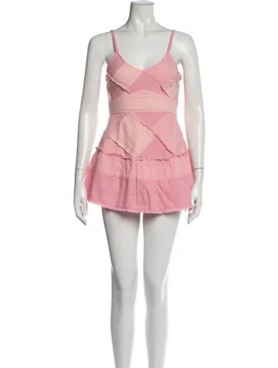 Pre-owned Loveshackfancy Colorblock Pattern Mini Dress In Pink