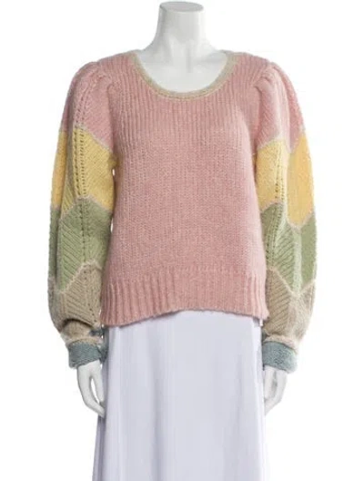 Pre-owned Loveshackfancy Colorblock Pattern Scoop Neck Sweater In Pink