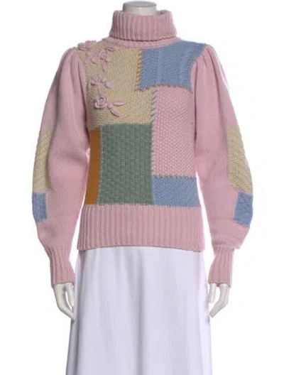 Pre-owned Loveshackfancy Colorblock Pattern Turtleneck Sweater In Pink