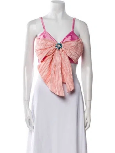 Pre-owned Loveshackfancy Colorblock Pattern V-neck Crop Top In Pink