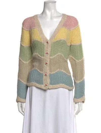 Pre-owned Loveshackfancy Colorblock Pattern V-neck Sweater In Neutrals
