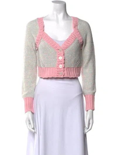 Pre-owned Loveshackfancy Colorblock Pattern V-neck Sweater In Pink