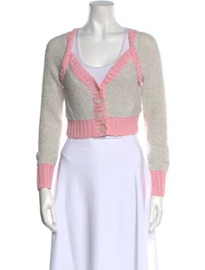 Pre-owned Loveshackfancy Colorblock Pattern V-neck Sweater In Pink