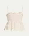 Loveshackfancy Condie Eyelet Peplum Top In Optic White