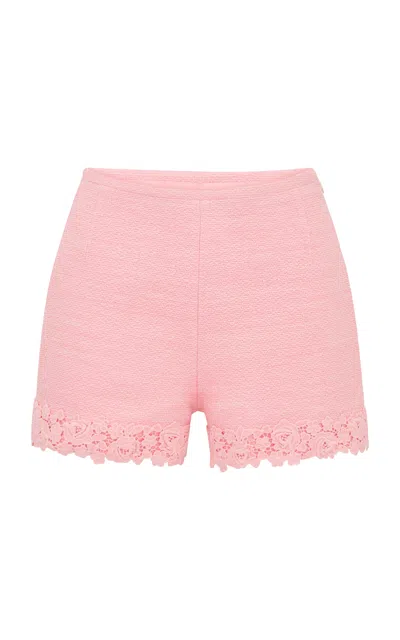 Loveshackfancy Coralyn Lace-trimmed Tweed Shorts In Pink