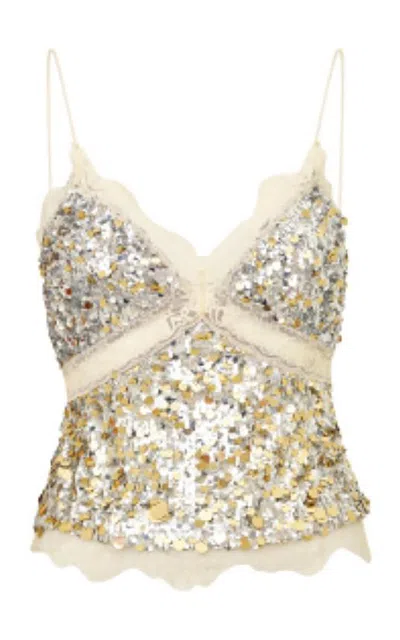 Loveshackfancy Coravine Ombré Sequin Lace-trimmed Top In Multi