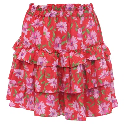 Loveshackfancy Corbett Mini Skirt In Red Viscose In Multi