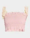 Loveshackfancy Corbin Smocked Crop Top In Pink Lemonade