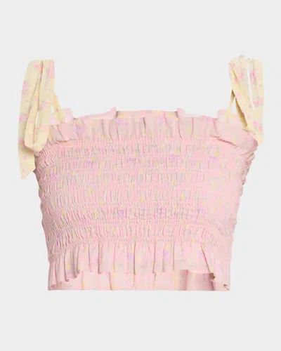 Loveshackfancy Corbin Smocked Crop Top In Pink Lemonade