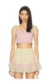 Loveshackfancy Corbin Smocked Crop Top In Pink Lemonade
