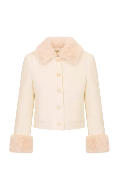Loveshackfancy Corivelle Faux Fur Wool Jacket In White