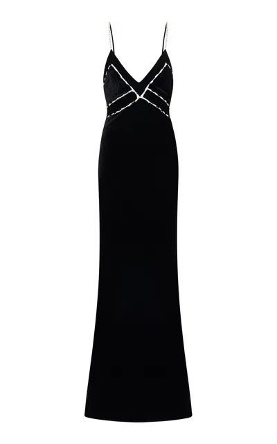 Loveshackfancy Corrino Embellished Velvet Maxi Dress In Black