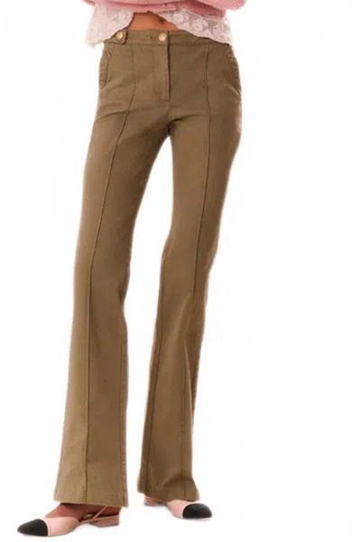 Loveshackfancy Costella Flared Leg Pant In Olive In Green
