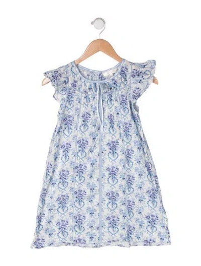 Pre-owned Loveshackfancy Kids' Cotton All Over Print Dress In Blue/neutrals