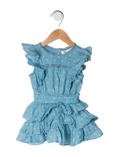 Pre-owned Loveshackfancy Babies' Cotton All Over Print Mesh Accent Short Sleeve Dress In Blue