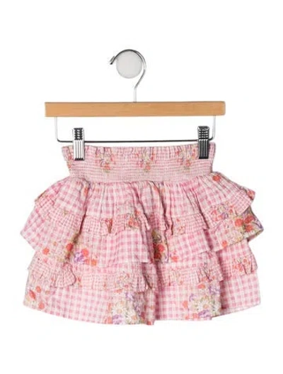 Pre-owned Loveshackfancy Babies' Cotton All Over Print Ruffle Accent Skirt In Pink