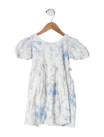 Pre-owned Loveshackfancy Babies' Cotton Floral Print Dress In Blue/white