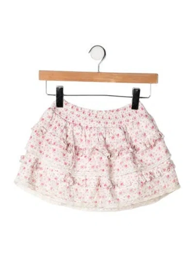 Pre-owned Loveshackfancy Kids' Cotton Floral Print Skirt In Neutrals/pink