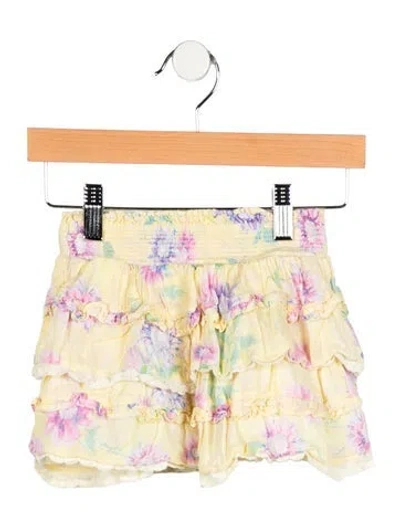 Pre-owned Loveshackfancy Kids' Cotton Floral Print Skirt In Yellow