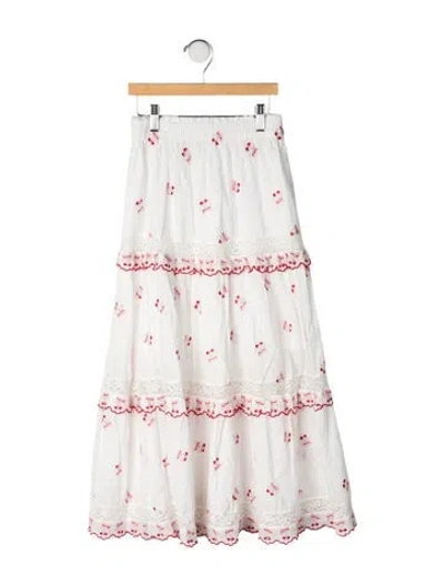 Pre-owned Loveshackfancy Kids' Cotton Lace Accent Skirt In Red/white