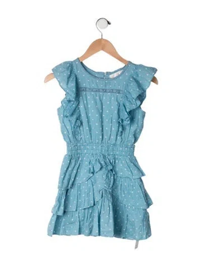 Pre-owned Loveshackfancy Kids' Cotton Printed Short Sleeve Dress In Blue