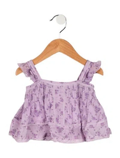 Pre-owned Loveshackfancy Babies' Cotton Sleeveless Floral Print Top In Purple