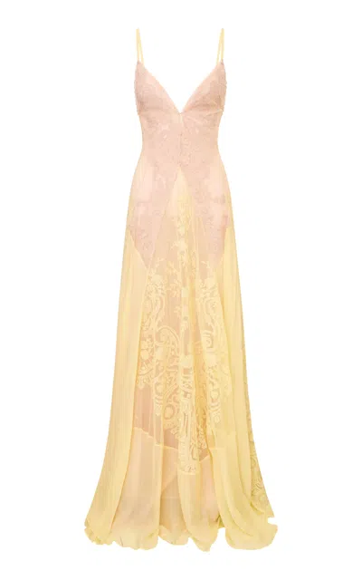 Loveshackfancy Crena Cherish Lace And Mesh Gown In Yellow