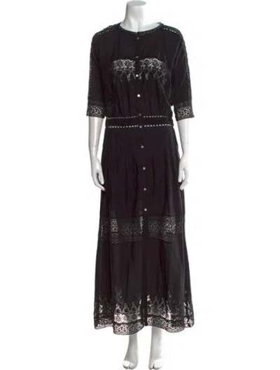 Pre-owned Loveshackfancy Crew Neck Long Dress In Black