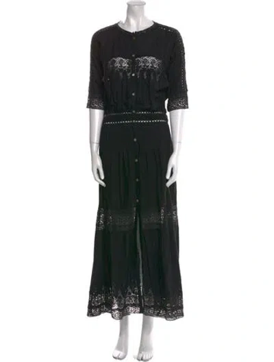 Pre-owned Loveshackfancy Crew Neck Long Dress In Black
