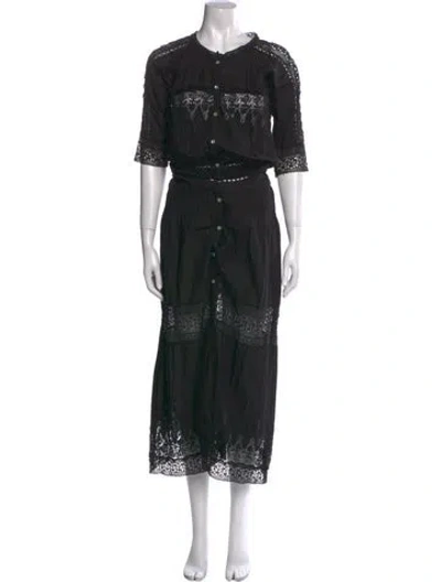 Pre-owned Loveshackfancy Crew Neck Long Dress In Black